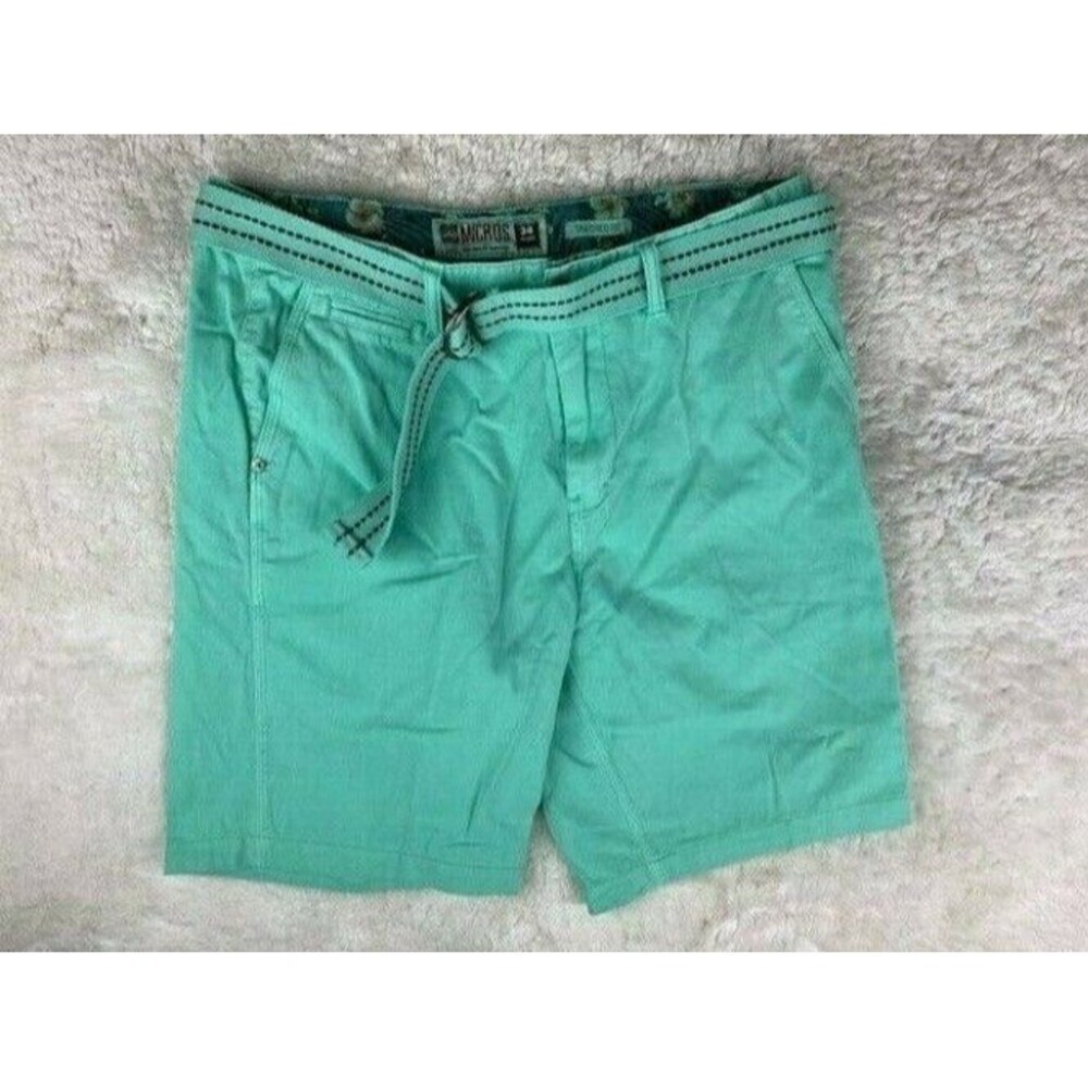 Micros Size 34 Mens Shorts Green Belted Tailored Fit Cotton